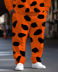 Men's Spirit Halloween Polka Dot Orange Print Plus Size Hoodie Suit