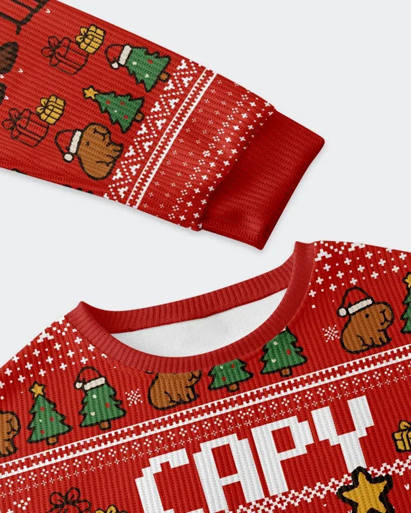 Big & Tall Men's Christmas Capybara Graffiti-Print Crewneck Ugly Sweater