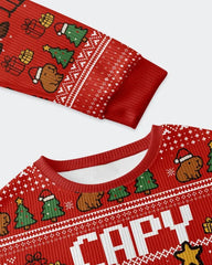 Big & Tall Men's Christmas Capybara Graffiti-Print Crewneck Ugly Sweater