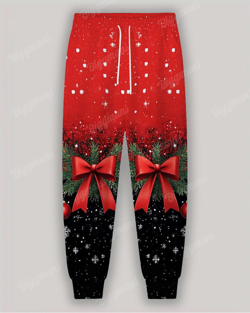 Big Men's Christmas Colorblock Bow Suit Cosplay Printed Hoodie Set