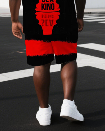 Big & Tall Men's Bold Chess BE A KING Punk Style Back Lettering Short-Sleeve T-shirt 2-Piece Set
