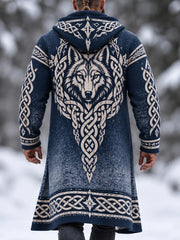 Men's Viking Wolf Celtic Knot Art Print Mid-length Warm Coat