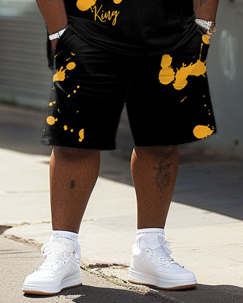 Men's Plus Size Casual Skull Graffiti Splash Ink Print T-Shirt Shorts Set