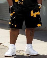Men's Plus Size Casual Skull Graffiti Splash Ink Print T-Shirt Shorts Set