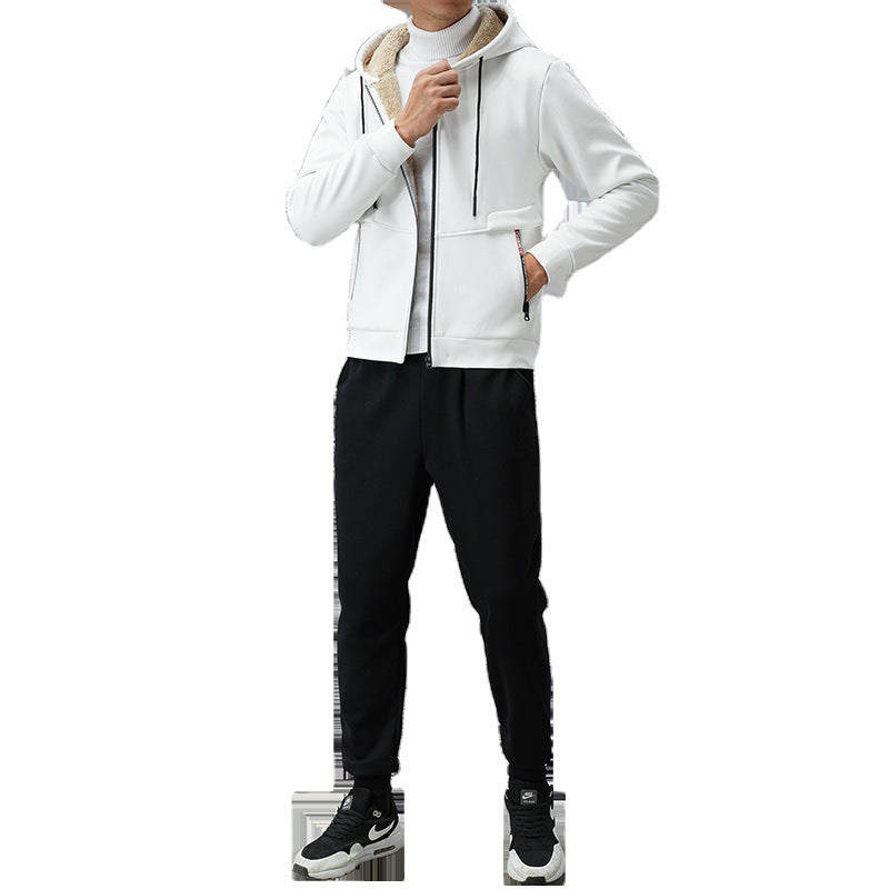 🔥Christmas 50% Off Exclusive ✨Two-piece Set Men's Solid Zip Up Hooded Jacket & Drawstring Waist Pants Set