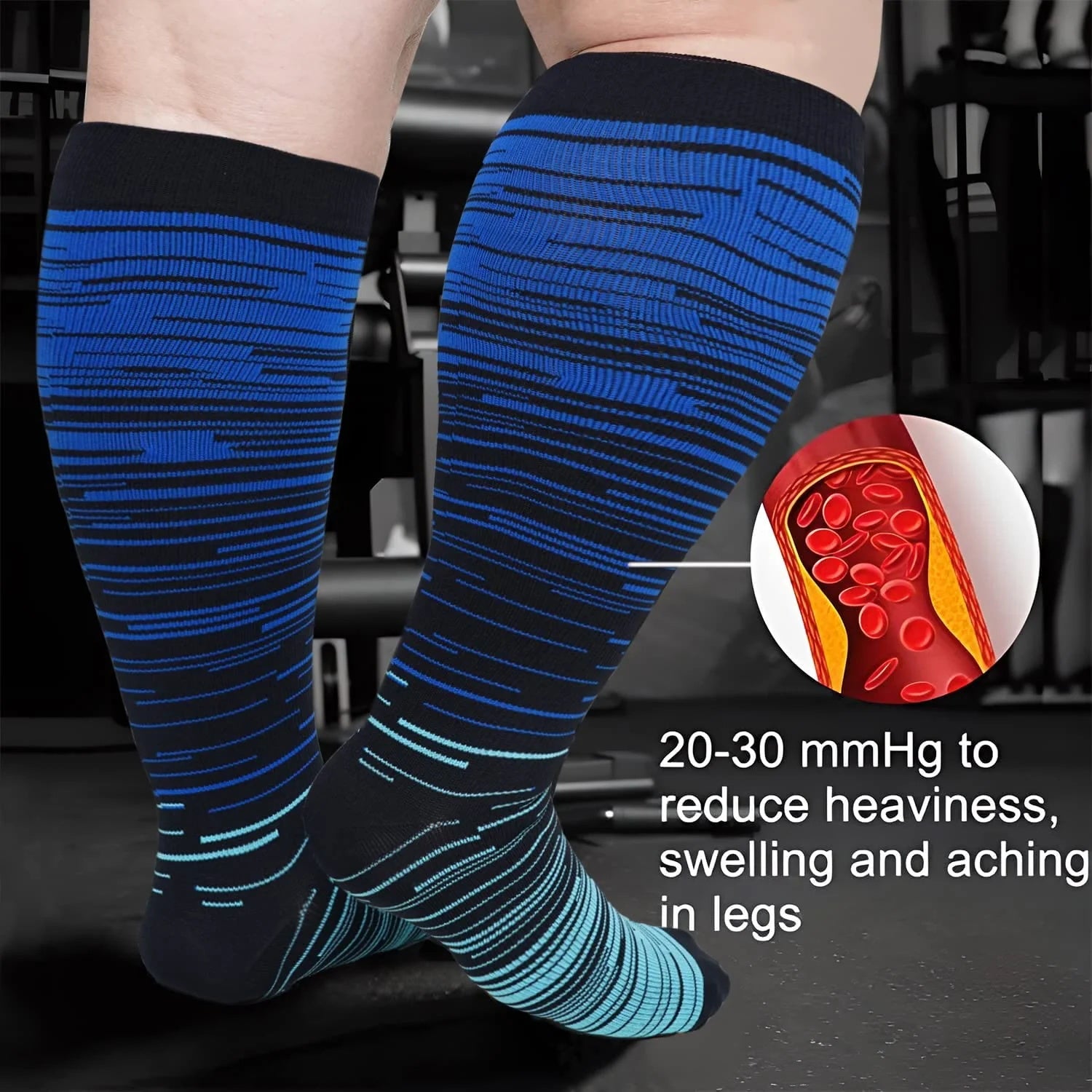 2XL-4XL Gradient Striped Running Fitness Compression Socks, For Obese Men And Women Sports Socks