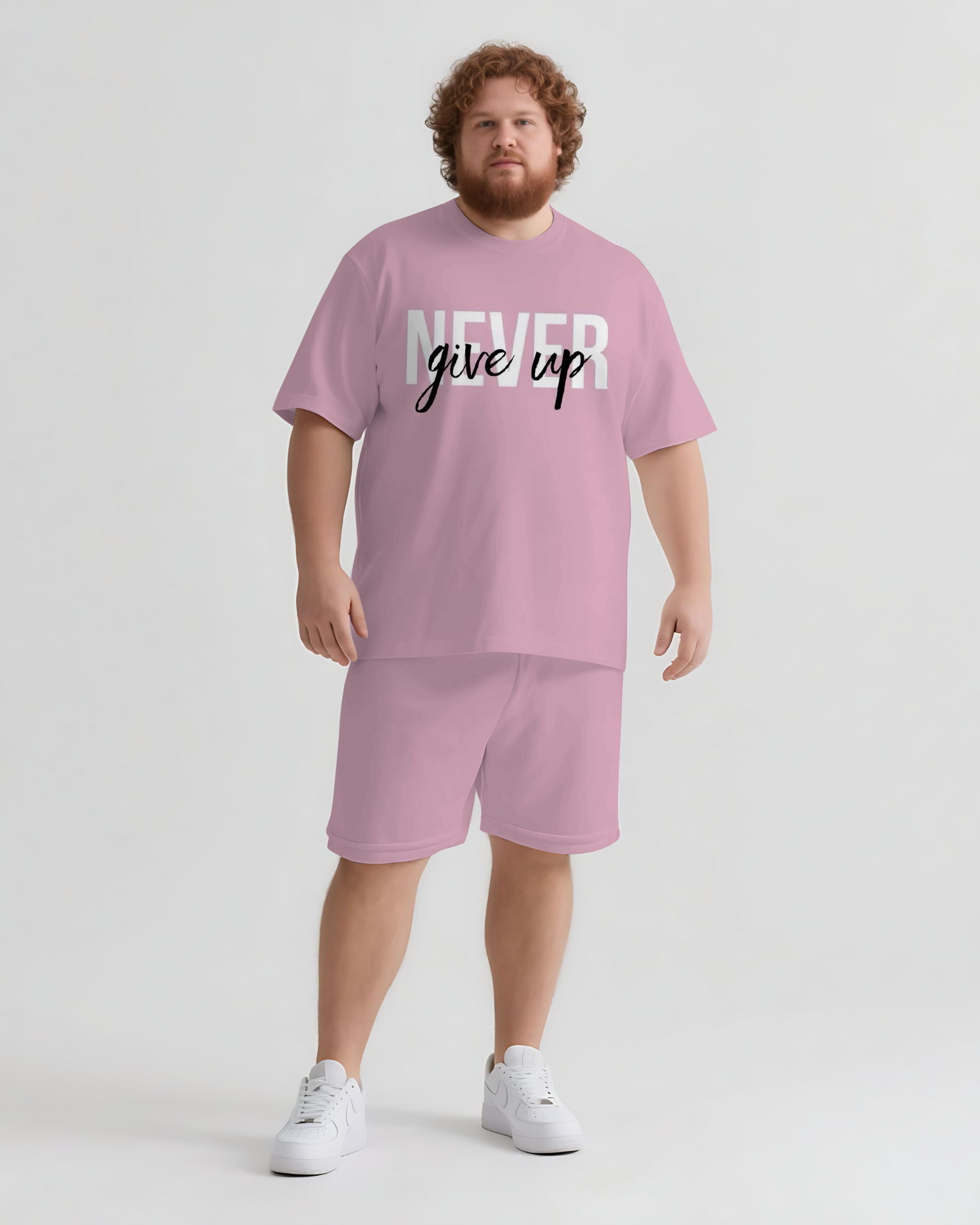 Never Give Up On Yourself Men's Big and Tall Simple Lettering Short Sleeve T-shirt Shorts Set