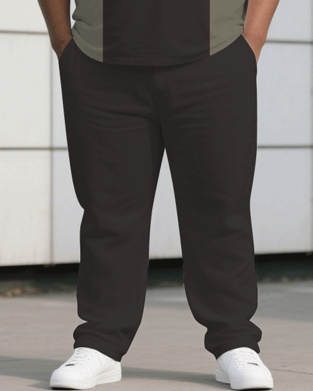 Men's Plus Size Dark Color Contrast Stitching Chest Small Label Printed Short-sleeved T-shirt Trousers Suit