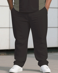 Men's Plus Size Dark Color Contrast Stitching Chest Small Label Printed Short-sleeved T-shirt Trousers Suit