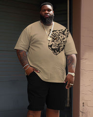Street Casual Wild Leopard Print Large Size Men's T-shirt & Shorts Set
