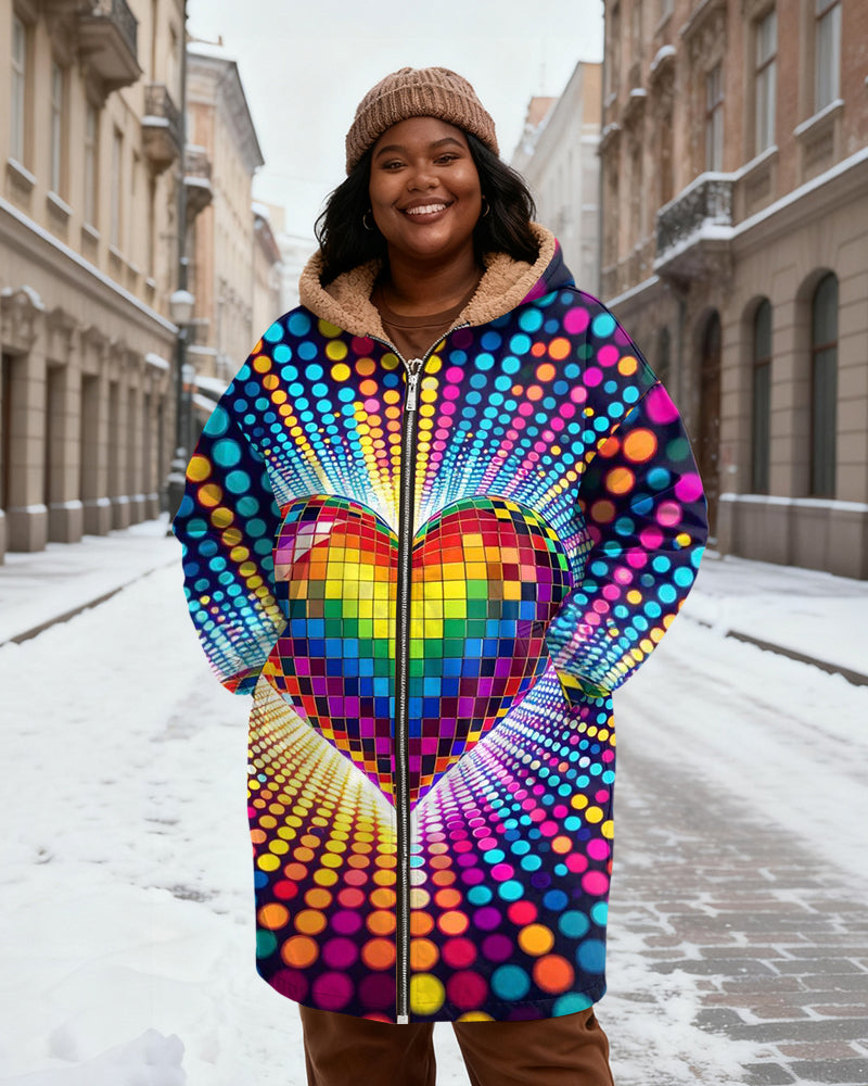Rainbow Mosaic Love Disco Printed Velvet Thickened Long Hooded Exterior