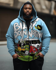Men's Casual Street Plus Size Graffiti Peace Bear Zipper Hoodie