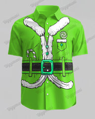 Men's Big & Tall Christmas Green Santa Cosplay Printed Short Sleeve Shirt Shorts Set