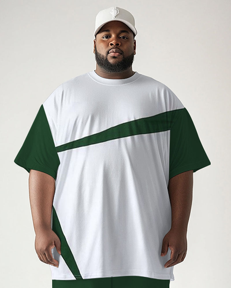 Men's Plus Size Daily Casual Green Geometric Print Short Sleeve T-Shirt Shorts Suit
