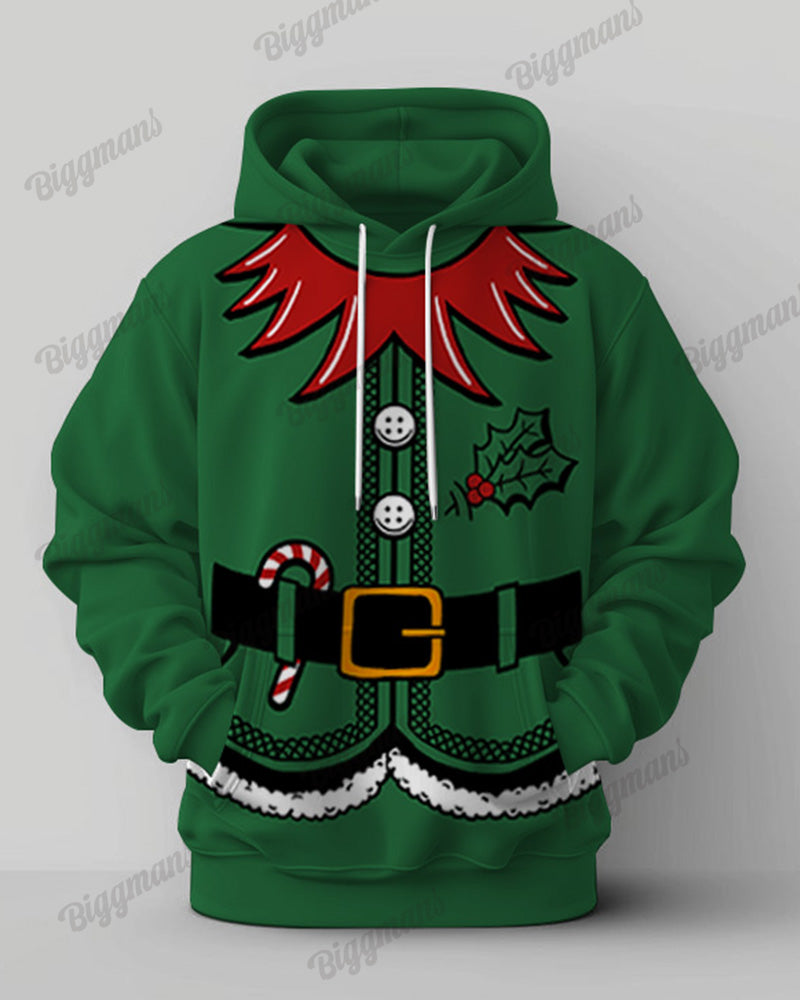 Menswear Christmas Green Elf Cosplay Printed Big & Tall Hoodie Set