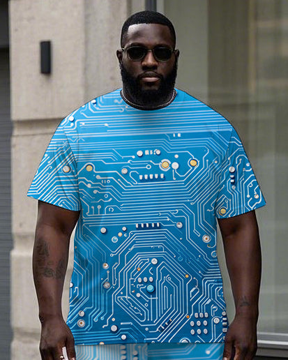 Men's Big and Tall Technology Circuit All Over Printed Short Sleeve T-shirt Pants Set