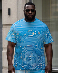 Men's Big and Tall Technology Circuit All Over Printed Short Sleeve T-shirt Pants Set