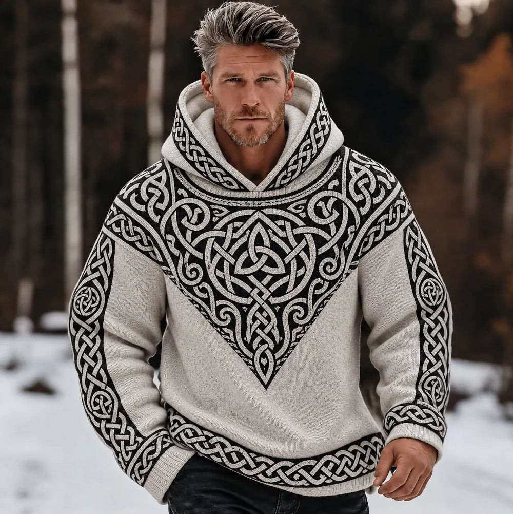 Men's Retro Viking Tribal Celtic Printed  Knit Hooded Sweater