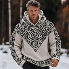 Men's Retro Viking Tribal Celtic Printed  Knit Hooded Sweater