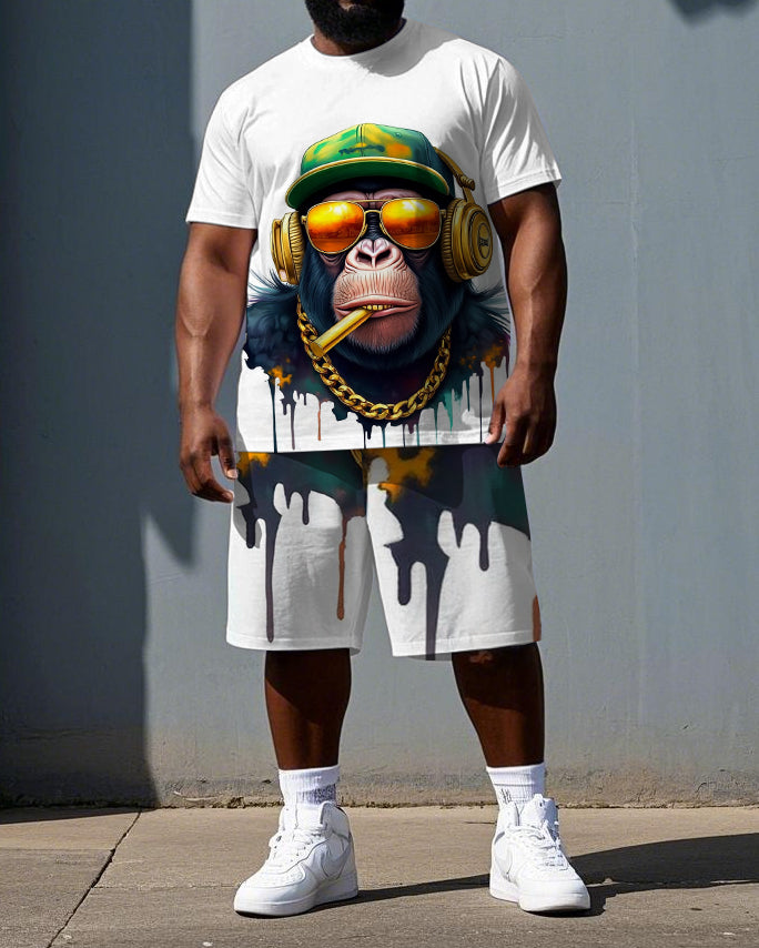 Big & Tall Men's Smoking Cool Gorillas Printed Casual Short Sleeve T-shirt and Short Set