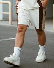 Big & Tall Men's Khaki POWER Alphabet Print Round Neck Short Sleeve T-Shirt Shorts Suit