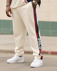 Big Boy Daily Casual Simple Color-matching Polo English Round Neck Short-sleeved T-shirt Striped Trousers