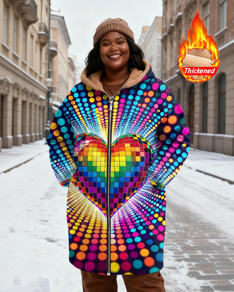 Rainbow Mosaic Love Disco Printed Velvet Thickened Long Hooded Exterior