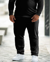 Featured Neckline Solid Color Simple Daily Lapel Polo Long Sleeve 2-piece Set Men's Plus Size