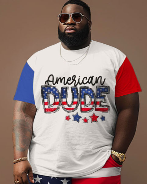 Independence Day Simple Flag Color-block DUDE Letter Print Large Men's Suit