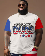 Independence Day Simple Flag Color-block DUDE Letter Print Large Men's Suit