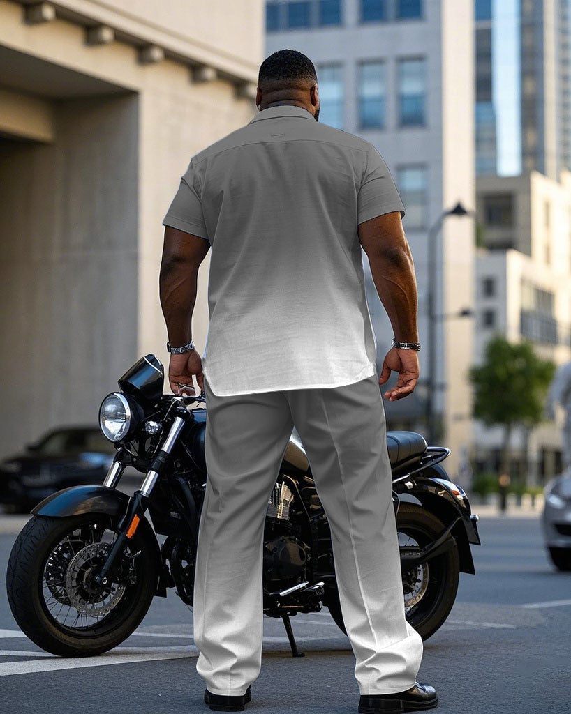 Men's Plus Size Business Gray Gradient Short Sleeve Shirt Trousers Suit