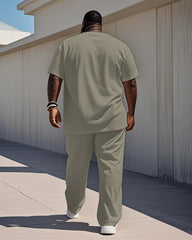 Men's Plus Size Daily Casual Khaki Color Matching Ethnic Style Printed T-shirt Trousers Suit