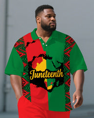 Men's Big & Tall Map Style Juneteenth Theme Festival Short Sleeve Polo Shirt Shorts Suit