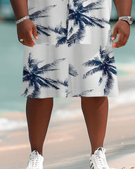 Big Guy Hawaiian Coconut Tree Print Pocket Short Sleeve Shirt Shorts Set