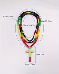 Reggae Color Wooden Bead Cross Necklace Hip Hop Jewelry