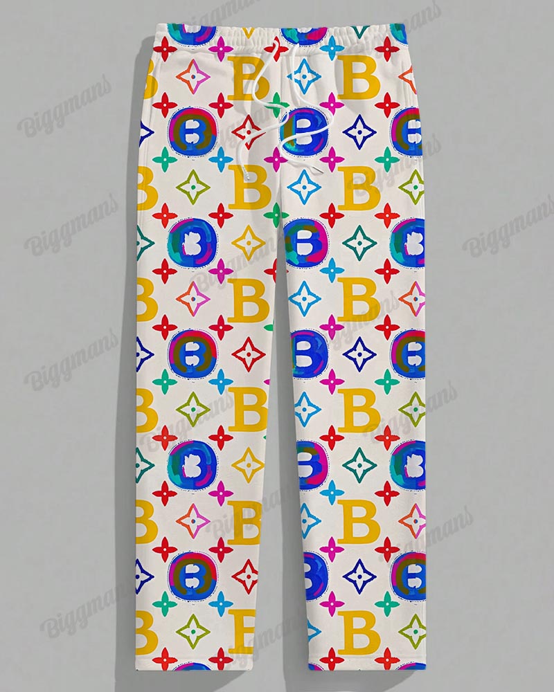 Men's Plus Size Trendy Letter Color Pattern Printed T-shirt Trousers Suit