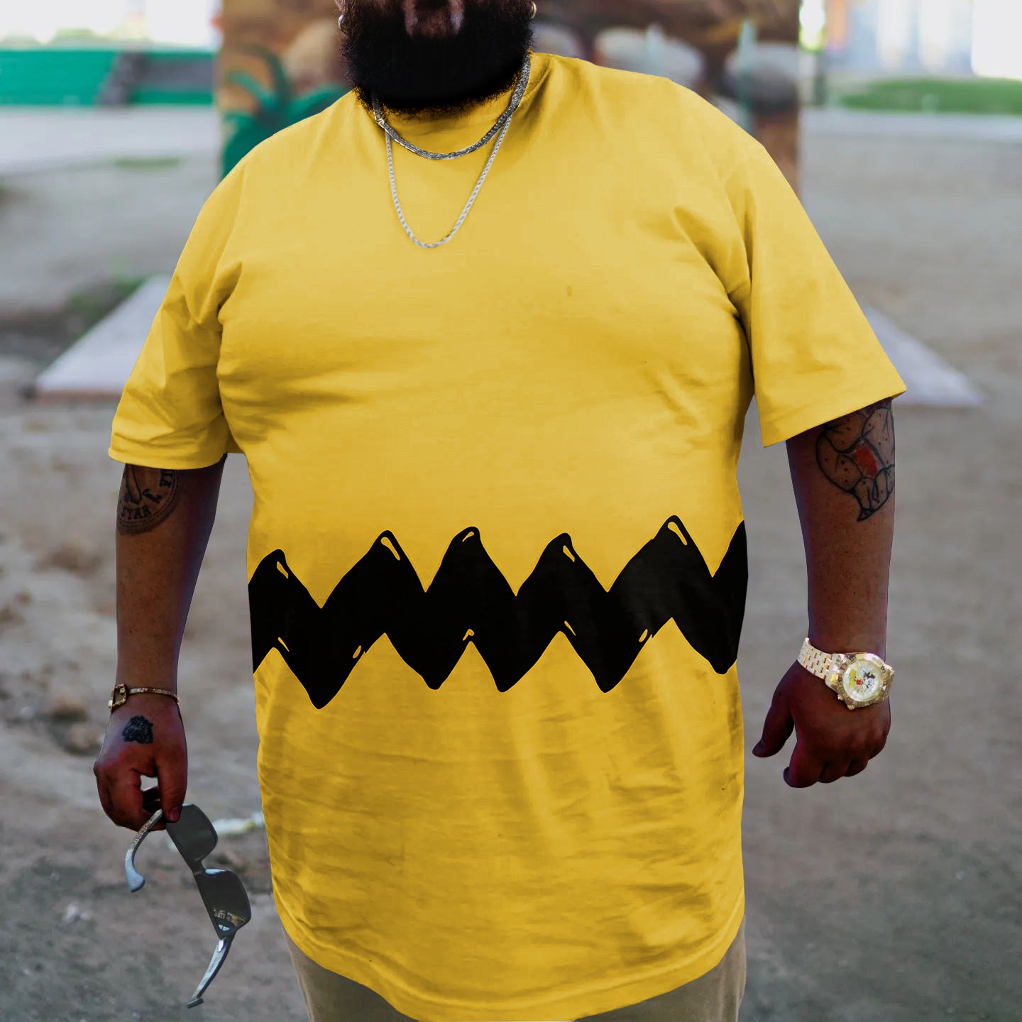 Yellow Men's Plus Size Sport Graffiti T-Shirt
