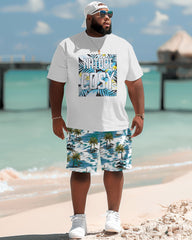 Hawaiian Coconut Tree Alphabet Print Shorts Men's Big & Tall Set