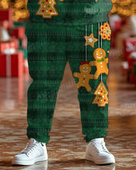 Men's Christmas Green Stripe Gingerbread Man Print Big & Tall Hoodie Set