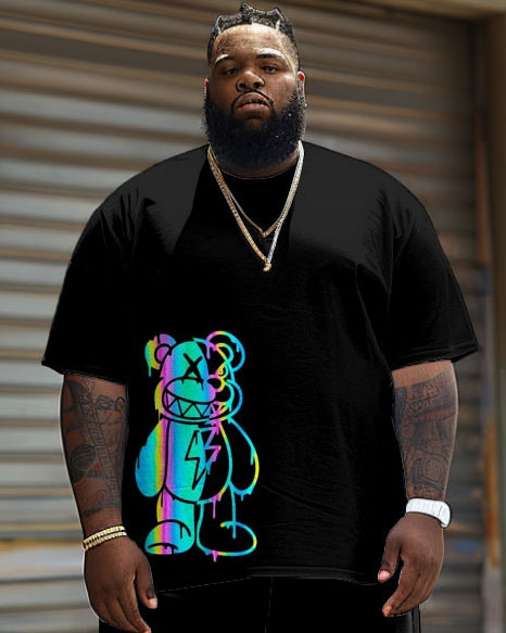 Men's Plus Size Casual Phantom Bear Print T-Shirt Shorts Set