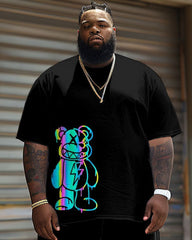 Men's Plus Size Casual Phantom Bear Print T-Shirt Shorts Set