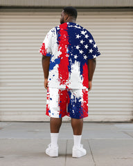 Men's Plus Size Independence Day Star Stripe Print Round Neck Short Sleeve T-Shirt Shorts Suit