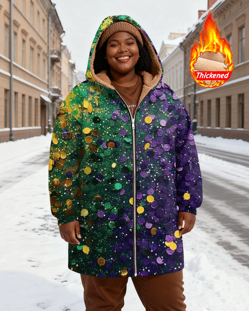 Green And Purple Sequin Gradient Printed Velvet Thickened Long Hooded Exterior