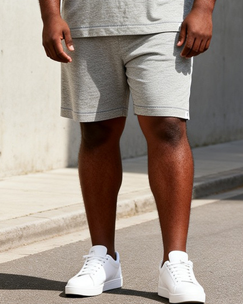 Big & Tall Men's Blue Grey Gradient Rainbow Stripe Printed Round Neck Short Sleeve T-Shirt Shorts Set