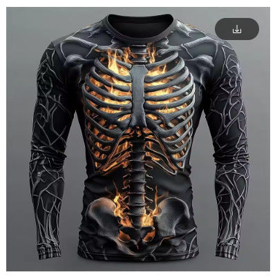 Men's Halloween 3D Skull Print Long-Sleeve T-Shirt