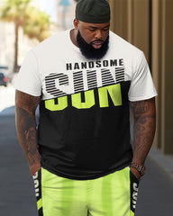 Men's Plus Size Letter Print Short Sleeve Tracksuit Set Hip Hop Outfit