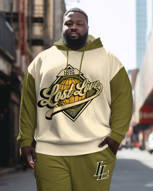 Men's Plus Size Casual Hip Hop Lost Love Hoodie Two Piece Set