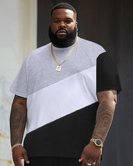 Street Casual Black And White Gray Color Block Print Large Men's Suit