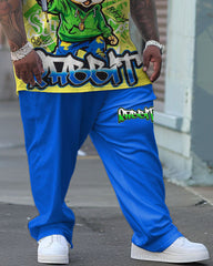 Men's Large Street Casual Rabbit Graffiti Alphabet Print T-Shirt Trousers Suit