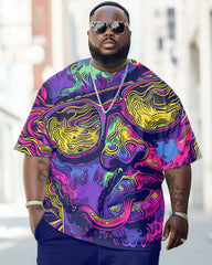 Men's Plus Size Street Fashion Abstract Graffiti Avatar Print T-Shirt Trousers Suit